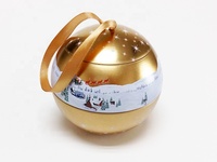 Kotak Kemasan Cokelat Bulat Logam Mewah Kustom Pabrik, Kotak Hadiah Permen Bola Natal Dengan Pita