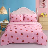 Parure de lit en coton imprimé fraises, housse de couette mignonne rose Kawaii, taille double