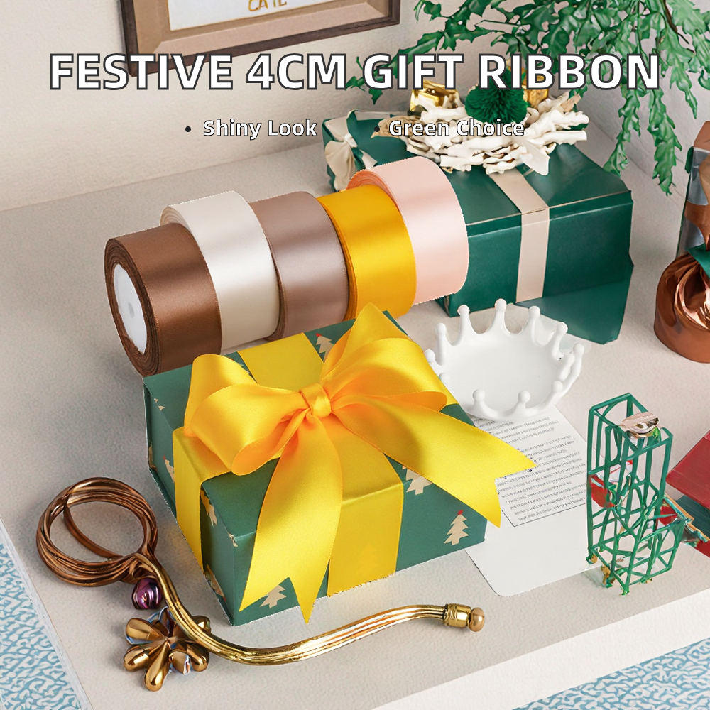 Wholesale Eco-Friendly Metallic 4cm Polyester Ribbon Colorful Christmas Gift Decoration Wedding 25 Yards Packaging Boxes Flower