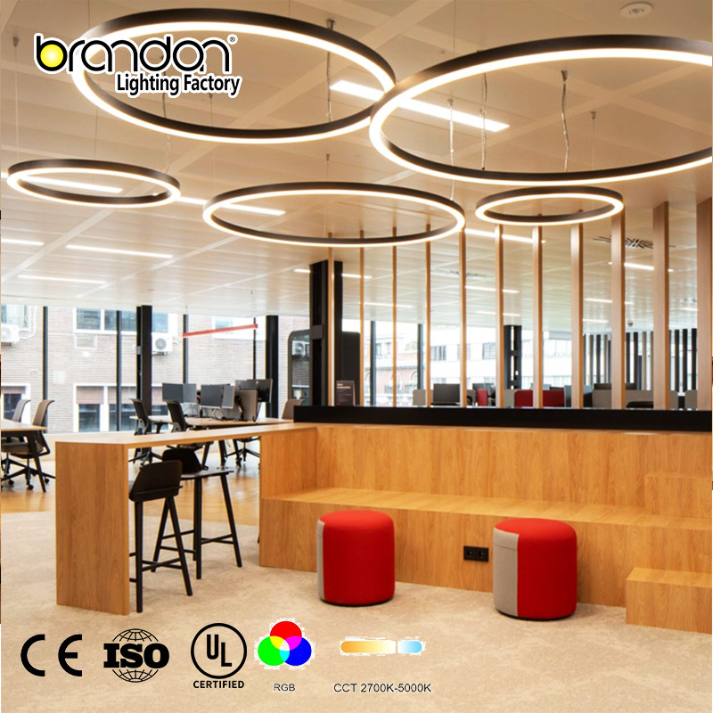 New Minimalist Ceiling Adjustable Wattage Up-downCCT Remote Control Gold Finish Circle Middle Hanging Led Chandelier Light