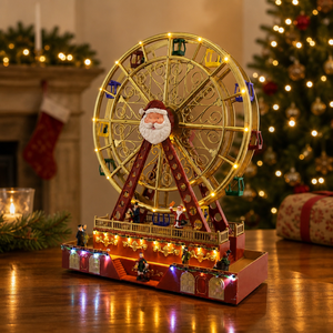 Vente en gros de boîte à musique en forme de grande roue de Noël avec lumière LED colorée et mouvement pour la décoration de Noël, jouet et cadeau - Product Image 4