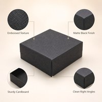 Boîte cadeau personnalisable en carton gaufré noir mat texturé, réutilisable et écologique, avec couvercle et base, pour bijoux, cosmétiques, montres