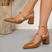 Modische Mary Jane Slingback Pumps für Damen Spitze Blockabsatz Schuhe aus Lackleder Büro- und Abendschuhe Sexy Damen Party High Heels