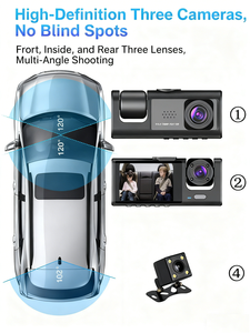 Loop Recording 1080P HD Three Lens Dual Lenses <strong>Car</strong> DVR <strong>Camera</strong> Super Night Vision Front/Rear Dash Cam Big IPS Screen App <strong>Control</strong> - Product Image 6