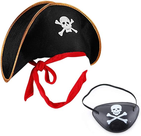 Vestido chique com chapéu pirata e boné de olho, fantasia de capitão, fantasia de Halloween, fantasia de festa de máscaras, fantasia de pirata