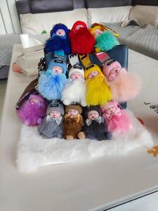 Kawaii Sleeping Baby Fur Doll Toy Plushie llavero mullido <span class=keywords><strong>bebé</strong></span> Pom llaveros para mujeres coche mochila llavero titular ornamento - Product Image 6