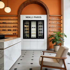 Premium Optical Store Wall Display <strong>Cabinet</strong> <strong>Glass</strong> Door Eyewear Showcase Custom Wood <strong>Shelving</strong> for High End Optician Boutique - Product Image 2