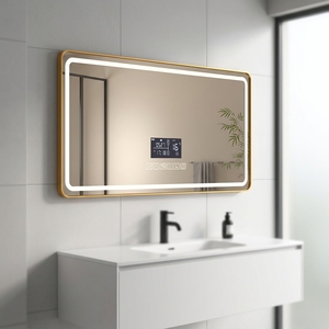 <span class=keywords><strong>Specchio</strong></span> da <span class=keywords><strong>Bagno</strong></span> LED Rettangolare Stile Europeo <span class=keywords><strong>con</strong></span> <span class=keywords><strong>Cornice</strong></span> Dorata e Funzione Bluetooth - Product Image 1