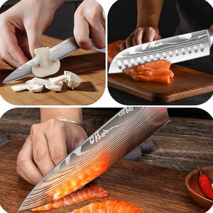 Ioko Nhật bản Nhà bếp dao đặt pakka gỗ xử lý slicing Sushi bít tết Santoku đầu bếp dao làm bằng kim loại - Product Image 5