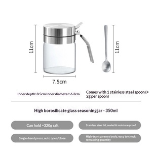 Toples Bumbu Kaca Borosilikat Tinggi 350ml Kedap Udara Anti Lembab dengan Sendok Stainless Steel untuk Dapur - Product Image 2