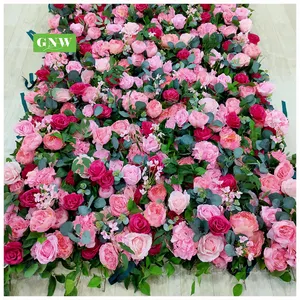 Wedding Decor Artificial GNW Wedding Wall Decoration Pink Flower Wall Artificial Flower Table Runner For Outdoor Party