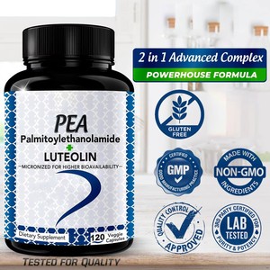 Palmitoiletanolamida (PEA) 630 mg 99% HPLC Luteolina 98% Extracto Estandarizado Micronizado 120 Cápsulas Vegetales Sin GMO Sin <span class=keywords><strong>Gluten</strong></span> - Product Image 1