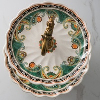 Nouveau plateau à fruits en céramique à double couche à motif végétal écologique avec un design minimaliste pour le salon, assiette en porcelaine de qualité alimentaire