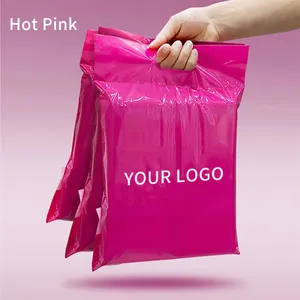 10X13 Custom Hot Pink Poly Mailers Met Handvat Self Adhesive Seal Waterdicht Gift Kleding Wrap Mailing Verzending Koerier tassen