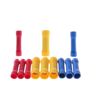 50/100pcs BV2/BV1.25/BV5.5 Assorted Insulated Straight Butt Connectors Electrical Crimp Wire Cable Terminals Set Red Blue Yellow