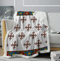 Couverture en polaire douce grise avec logo personnalisé, motif coloré Ethiopie Moseb, couverture Sherpa, couverture d'hiver taille king