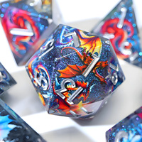 Ensemble de dés polyédriques en résine durable, écologiques, gravés et peints à la main sur le thème du dragon de luxe, 7 pièces pour TTRPG DnD-PW2