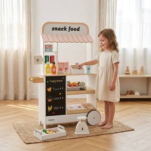 Stand de jeu en bois pour enfants : boutique mobile, <span class=keywords><strong>tableau</strong></span> noir, balance, ensemble de simulation d'aliments et de boissons, jouet de rôle de marché pour tout-petits - Product Image 2