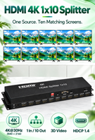 Splitter HDMI 1.4b 4K HD-MI 1 masuk 10 keluar dengan Fungsi Manajemen EDID, Dukungan HDCP1.4, Ekstensi IR, dan Dukungan Video 3D untuk Hiburan Rumah