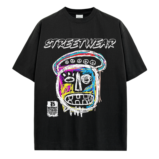 Wholesale Trendy Hip Hop Men's Casual High Street Printed Graphic 100% Cotton Digital Printing T-Shirt