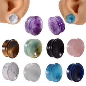 Plugs d'oreille en pierre naturelle de cristal rose massif, double 6 mm, forme géométrique tendance, bijoux de <span class=keywords><strong>piercing</strong></span> corporel pour hommes - Product Image 1