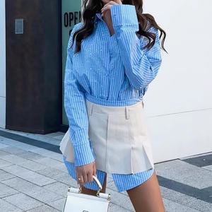 เดรสผ้าลินินคอตตอนเอวสูงทรงมินิสุดเซ็กซี่สำหรับผู้หญิง แฟชั่นลำลองฤดูร้อนลายทางประดับเพชรเทียม ขายดี รับผลิตแบบ OEM - Product Image 1