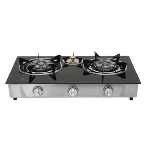 Réchaud à gaz portable 3 brûleurs avec plateau en verre trempé et corps en fonte <span class=keywords><strong>pour</strong></span> camping-car, idéal <span class=keywords><strong>pour</strong></span> faire mijoter des soupes, faire sauter des plats et préparer du café arabe - Product Image 1