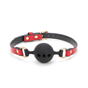 Red PU <b>Bondage</b> <b>Collar</b> With Ball Gag For Adult Use - Product Image 1