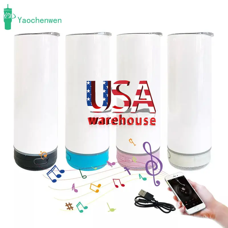 USA Warehouse 20 Unzen Becher Usb-Ladung nicht-tapered Speaker weiß Sublimation Wasserspender Musikbecher Tumbler