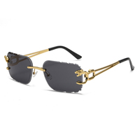 Lunettes de soleil sans monture en métal à coupe diamant UV400, motif léopard, branches irrégulières évidées, lunettes métalliques