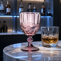 Verre à vin rouge vintage violet en verre, motif diamant, durable, 210-300 ml, style campagnard, pour fêtes et bars