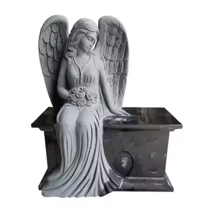 Outdoor memorial statue garden hand carved stone granite angel statue tombstone American Hand Carved Angel Tombstone