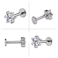 Boucles d'oreilles en forme de fleur en alliage de titane TT ASTM F136 plaqué or avec zircon, de qualité implantable, pour piercing corporel, style tendance