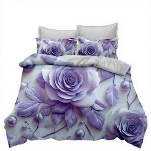 Juego de Ropa de Cama de Poliéster con Diseño Floral Moderno de Rosas Púrpuras en 3D, 3 Piezas, Funda de Edredón con Flores Realistas, Envío Directo desde la UE, Disponible en Polonia - Product Image 1