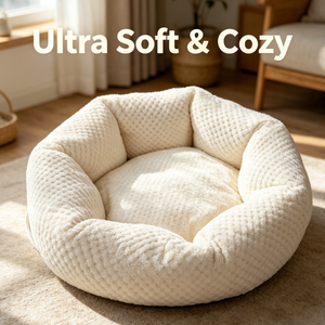 Coussin rond de luxe en tissu gaufré pour animaux de compagnie, vente directe d'usine, avec coton PP hautement élastique, pour chats et chiens - Product Image 2