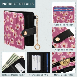 Ladies <b>Wallet</b> Purse <b>Card</b> <b>Holders</b> Pink Flower PU Leather Custom Print Travel <b>Wallet</b> Girls Small Short <b>Wallet</b> with Keychain - Product Image 5