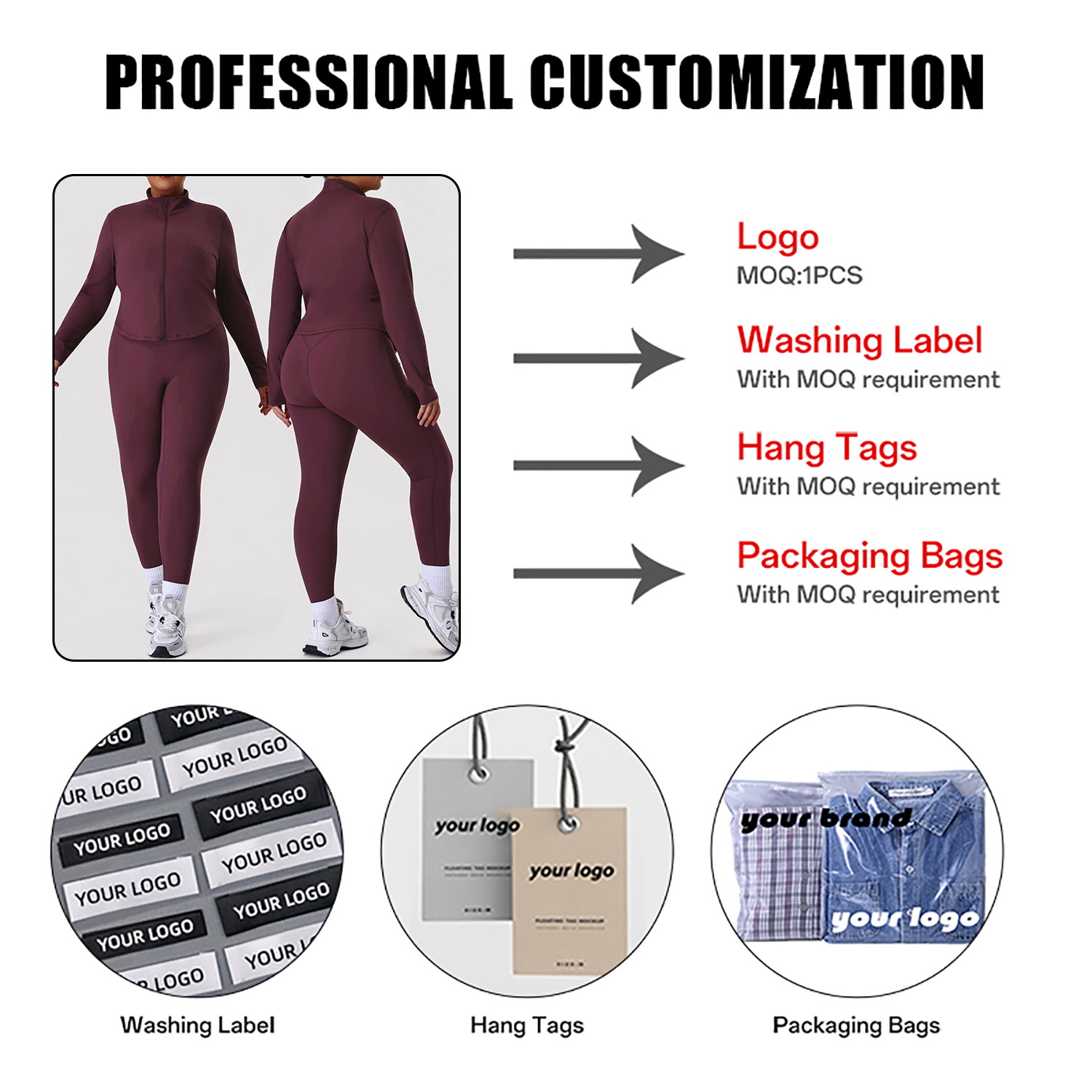 Custom Wholesale Fitness Outfit, Women Plus Size Stand Collar Coat with Butt Lifting Leggings, 2-Piece Training Yoga Set