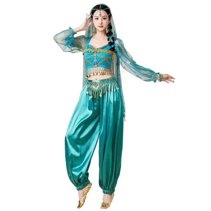 Gorgeous adult woman Halloween cosplay Aladdin Jasmine Princess skirt pants clothing set costume