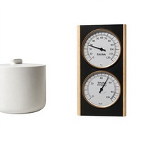 Termometer Higrotermograf Kayu Solid Abachi Desain Modern untuk Sauna