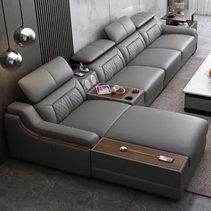 Da sofa sang trọng Ghế 7 chỗ ngồi sofa đặt cắt góc Modular sofa hiện đại phòng khách L hình dạng ghế