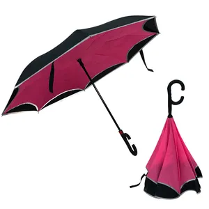 RPET çevre dostu özel çift katmanlı fiberglas çerçeve ucuz toptan kaliteli açık ters şemsiye yağmur için