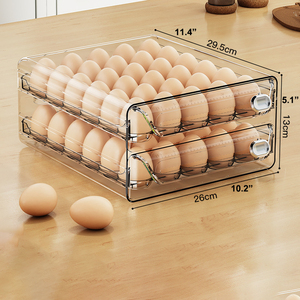 रसोई काउंटर स्टैकेबल प्लास्टिक ट्रे एक्रिलिक फ्रिज भंडारण आयताकार अंडे रेफ्रिजरेटर के लिए - Product Image 6