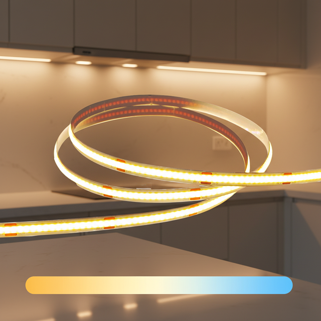 China Factory COB LED Strip High Density 480LED 24V Low Voltage Safe Slim 8mm CRI90 IP20 Aluminum Cabinet Lighting
