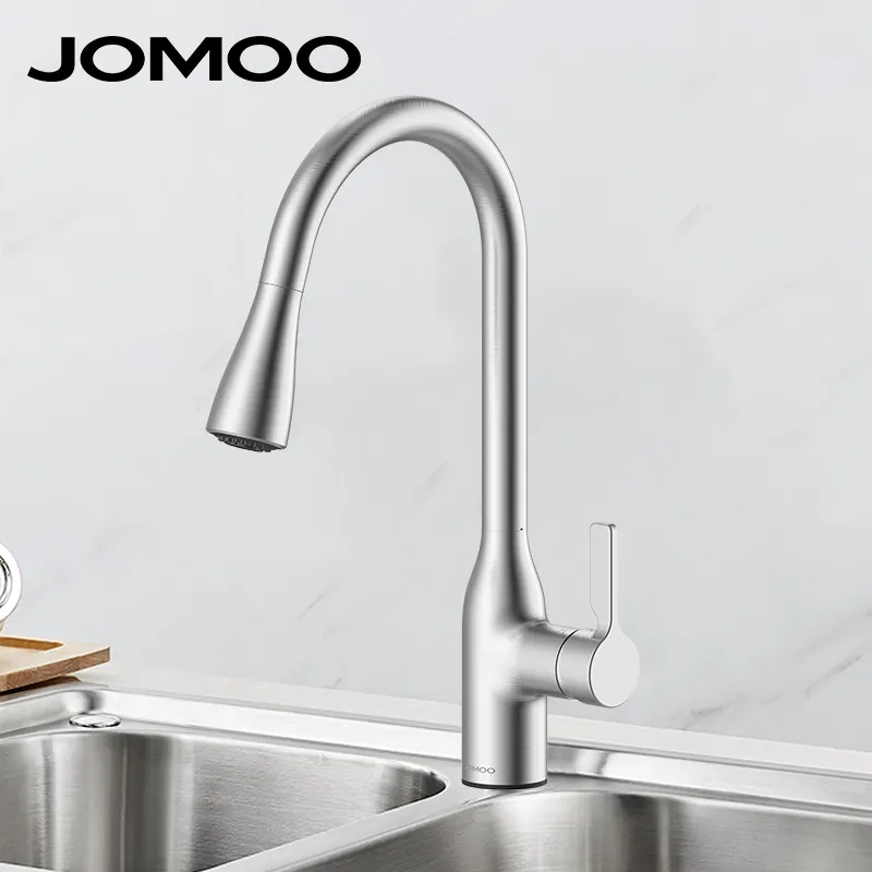 JOMOO Pull-Out Semprotan Wastafel Dapur Keran Mixer Keran dengan Pull Down Sprayer Kualitas Tinggi Zinc Alloy Keramik Hotel Chrome Modern