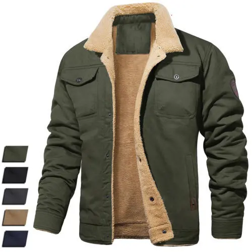 Autumn And Winter New Men Jacket Turndown Single Button Neck Outdoor Warm Sherpa Windproof Warmth Jacket Plus Size Jacket