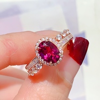 Factory Wholesale Custom 925 Sterling Silver Oval Cut Natural Garnet Gemstone 6mm8mm Birthstone Luxury Simple Fashion Party