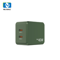 NIUBAILE Chargeur rapide GaN PD3.0 45W, ensemble cadeau, câble pliable rotatif à 360° de 0,9 m, 2 ports USB-C, protection ignifuge écologique