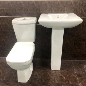 Armario de agua de cerámica de dos piezas con cubierta de asiento de inodoro de tanque oculto y juego de pedestal de lavabo de lavado de manos forma cuadrada - Product Image 3