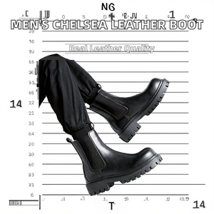 Designer Men's Chelsea Heeled Ankle <b>Boot</b> Flat PU Insole Mid-Top Genuine Leather Size 38-44 for Summer Winter Autumn Seasons - Product Image 2