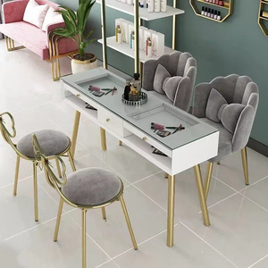 Custom Modern <strong>Nail</strong> Salon Furniture <strong>Tech</strong> <strong>Desk</strong> and Dressing Chair Set with Durable Metal Construction for Spa Use - Product Image 3